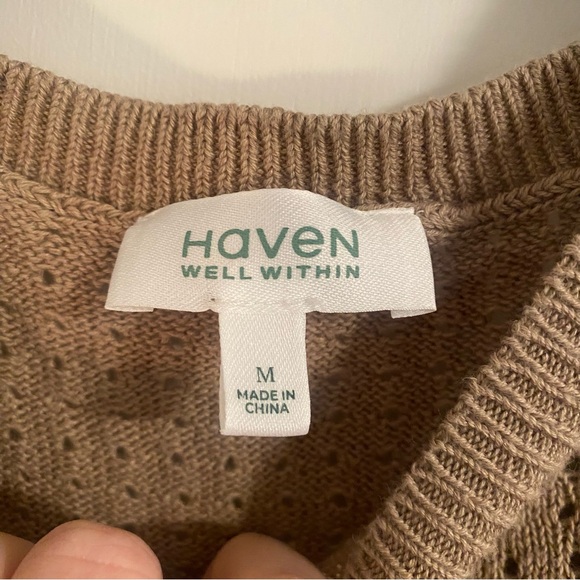 NWOT Haven Well Within Beige/Tan Knit Sweater Vest & Skirt Set Org Cotton Linen - Picture 3 of 9